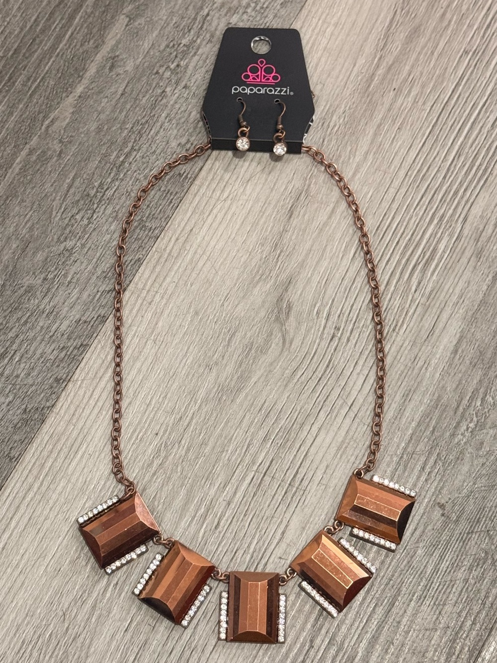 paparazzi Copper-Tone Faceted Statement Necklace with Sparkle Accents
